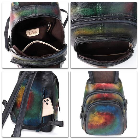8396 Leather Backpack Retro Rucksack Casual College Bag Handmade Cowhide